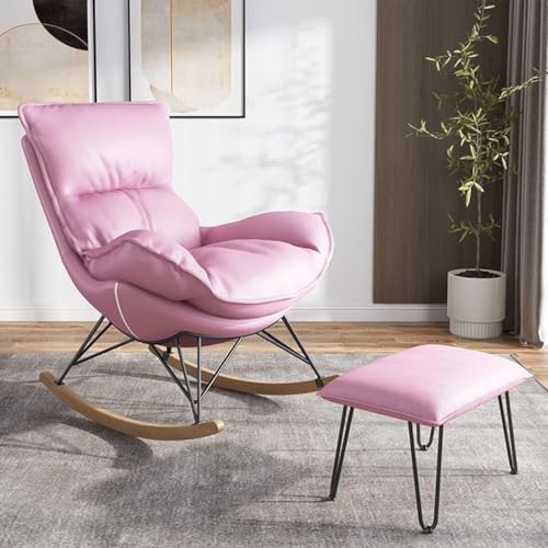 YXCUIDP Einzel-Liegestuhl Balkon-Relax-Sofastuhl Segelflugzeug-Stuhl Schaukelstühle mit Ottomane, Gepolsterter Lounge-Stuhl for Das Wohnzimmer, Holzsockel (Color : Pink) von YXCUIDP