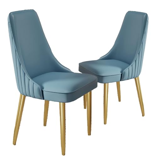 YXCUIDP Esszimmerstühle 2er-Set Gepolsterte Küchenstühle PU-Leder-Akzentstühle mit Metallbeinen Moderne Freizeitstühle for Büro, Lounge, Esszimmer, Küche, Schlafzimmer (Color : Blue) von YXCUIDP