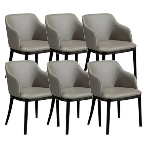 YXCUIDP Esszimmerstühle 6er-Set Metall-Eisenbeine Wohnzimmer Küche Empfangsstuhl Mattierter Leder-Theken-Lounge-Freizeitsessel (Color : Grey, Size : One Size) von YXCUIDP