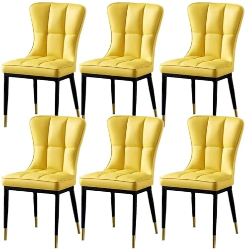 YXCUIDP Esszimmerstühle PU-Leder 6er-Set,Bürostühle Küche,Wohnzimmer, Gepolsterte Küchenstühle Mit Hoher Rückenlehne, Gepolsterte Sitze Und Metallfüße (Color : Yellow Jaune) von YXCUIDP