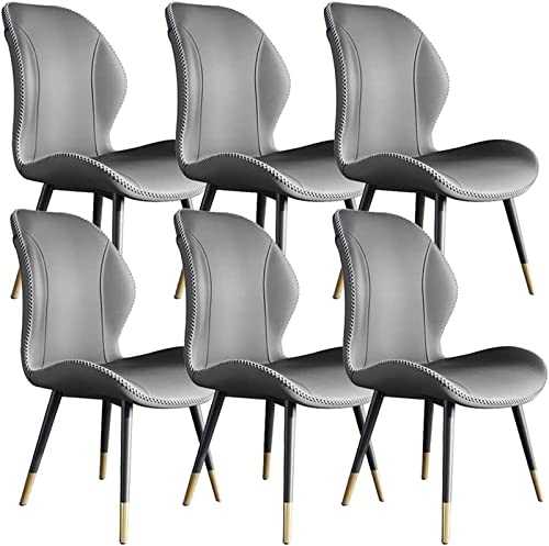 YXCUIDP Esszimmerstuhl 6er-Set Wohnzimmer-Beistellstuhl Aus Nappaleder Empfangsstuhl for Zuhause Hotel Hardware-Hockerfüße Mit Rahmen Kohlenstoffstahl (Color : Grey) von YXCUIDP