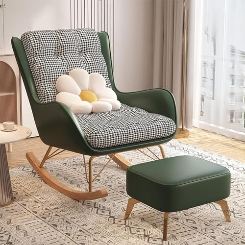 YXCUIDP Gepolsterter Glider-Stuhl Kinderzimmer Moderner Schaukelstuhl Gepolsterte Schaukelstühle mit Hoher Rückenlehne Und Armlehnen Schaukelsessel for Wohnzimmer Schlafzimmer (Color : Green) von YXCUIDP