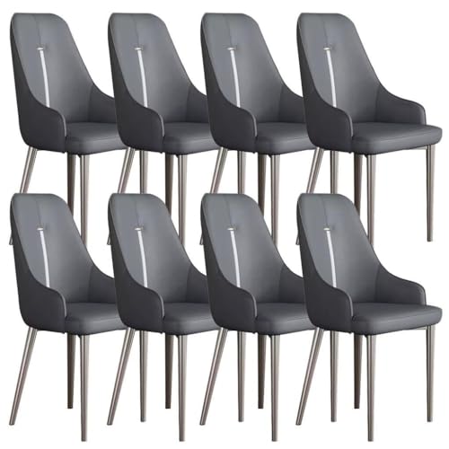 YXCUIDP Küchen Beistellstühle 8er-Set Esszimmerstühle Wohnzimmer Moderner Gepolsterter Weicher Sitz PU-Leder Mit Hoher Rückenlehne Schreibtischstuhl Haushalt (Color : Dark Gray, Size : One Size) von YXCUIDP