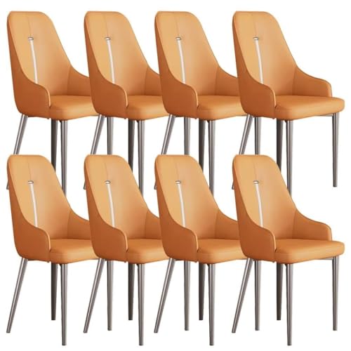 YXCUIDP Küchen Beistellstühle 8er-Set Esszimmerstühle Wohnzimmer Moderner Gepolsterter Weicher Sitz PU-Leder Mit Hoher Rückenlehne Schreibtischstuhl Haushalt (Color : Orange, Size : One Size) von YXCUIDP