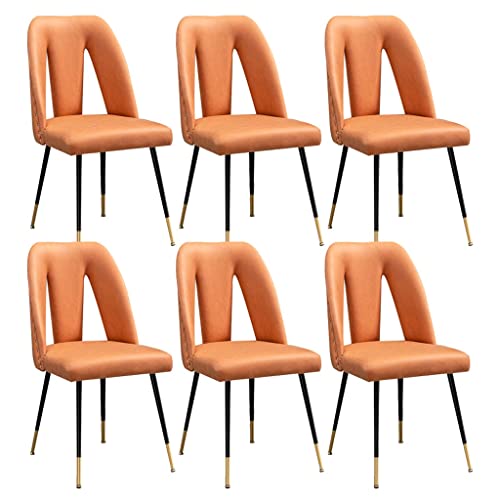 YXCUIDP Küchen-Esszimmer-Möbelstühle, Wohnzimmer, Esszimmer, Akzentstühle, 6er-Set, Küchen-Seitenstühle, modern, gepolstert, Esszimmerstühle mit weichem Tech-Stoff und Metallbeinen (Farbe: Orange) von YXCUIDP