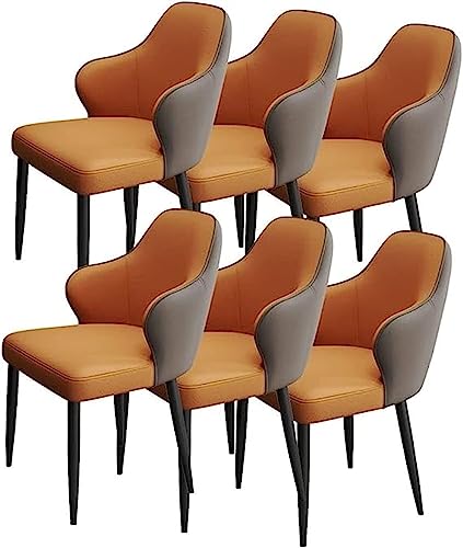 YXCUIDP Küchen Esszimmerstühle 6er-Set Ergonomische Armlehnenstühle Metallbeine Komfort-Akzentstühle for Theken-Lounge-Wohnzimmerstuhl (Color : Orange+Dark Grey) von YXCUIDP