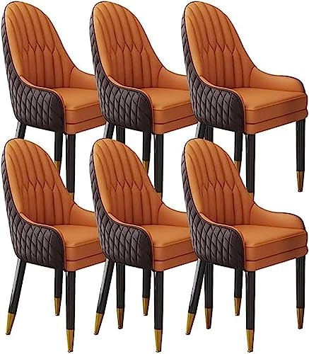 YXCUIDP Küchen Esszimmerstuhl 6er-Set Wohnzimmer Lounge Thekenstühle Mikrofaserleder Schlafzimmerzimmer Balkon-Sofastuhl Beine Aus Massivem Holz (Color : Coffee+orange) von YXCUIDP