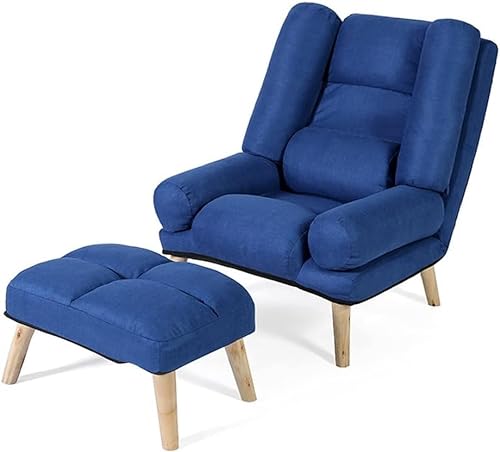 YXCUIDP Liegestuhl Verstellbarer Sessel Wohnzimmer-Akzentstühle Ergonomischer Bürostuhl Schlafsaal Schlafzimmer Sofastuhl for Ältere Menschen Mit Fußstütze (Color : Blue) von YXCUIDP