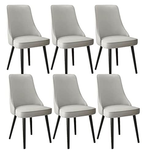 YXCUIDP Moderne Küchen-Esszimmerstühle 6er-Set wasserdichte Verschleißfeste Rückenlehne Mikrofaser-Leder Moderne Wohnzimmer-Beistellstühle Mit Verzinktem Stahlfuß (Color : Light Grey) von YXCUIDP