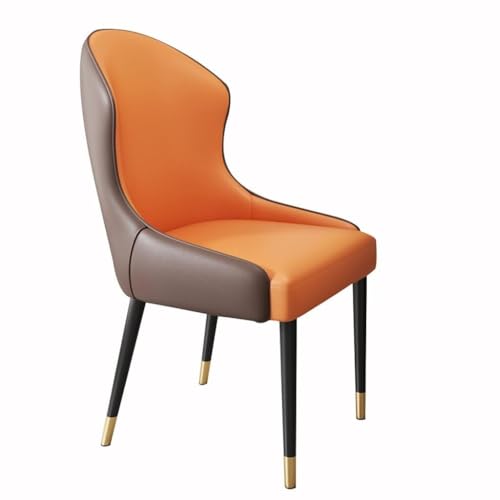 YXCUIDP Moderne Küchen-Esszimmerstühle Verschleißfester Kunstleder-Schlafzimmersofastuhl Wohnzimmersessel Stabile Metallbeine, Lounge-Thekenstühle (Color : Orange+Brown, Size : Gold Leg) von YXCUIDP