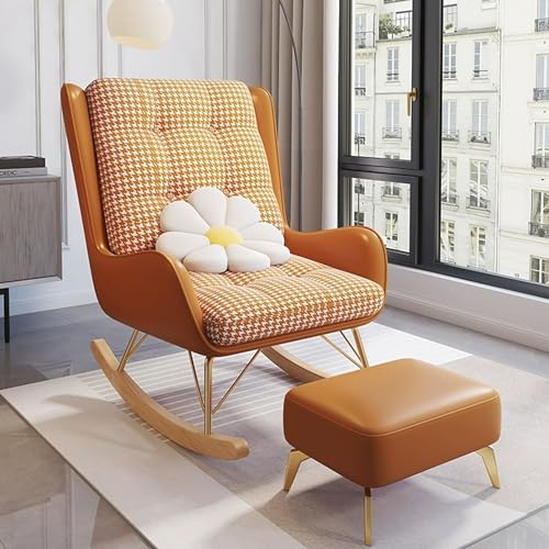 YXCUIDP Moderner Bequemer Schaukelstuhl Gepolstert Schaukelstuhl for Innenbereich Lounge-Stuhl for Den Balkon, Zero-Gravity-Sofastuhl Ergonomische Stühle Mit Fußschemel (Color : Orange) von YXCUIDP