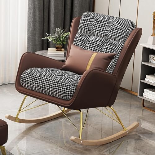 YXCUIDP Moderner Schaukelstuhl Gepolsterter Glider-Stuhl Gepolsterte Schaukelstühle mit Hoher Rückenlehne Und Armlehnen,Wohnzimmer, Schlafzimmer-Schaukelsessel (Color : Brown) von YXCUIDP