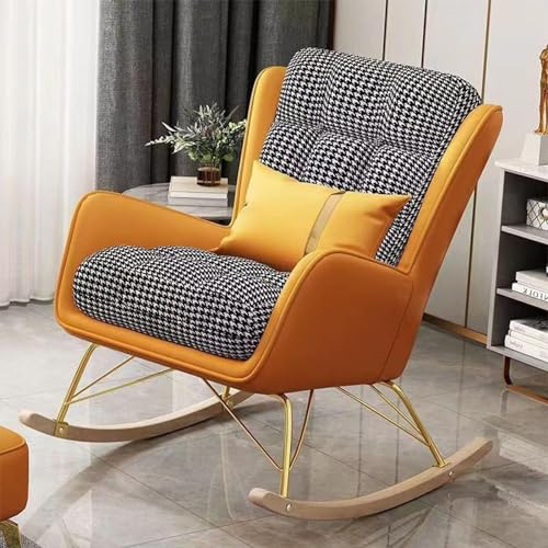 YXCUIDP Moderner Schaukelstuhl Gepolsterter Glider-Stuhl Gepolsterte Schaukelstühle mit Hoher Rückenlehne Und Armlehnen,Wohnzimmer, Schlafzimmer-Schaukelsessel (Color : Orange) von YXCUIDP