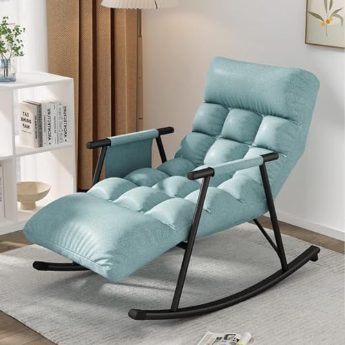 YXCUIDP Moderner Schaukelstuhl Lounge-Sofa-Sessel mit Seitentaschen, Liegestuhl for Erwachsene, Liege- Oder Schlafstuhl, Gleitstuhl for Wohnzimmer/Schlafzimmer (Color : Blue A) von YXCUIDP