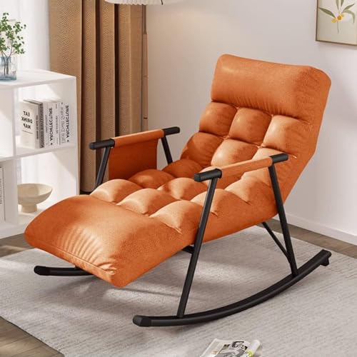YXCUIDP Moderner Schaukelstuhl Lounge-Sofa-Sessel mit Seitentaschen, Liegestuhl for Erwachsene, Liege- Oder Schlafstuhl, Gleitstuhl for Wohnzimmer/Schlafzimmer (Color : Orange A) von YXCUIDP
