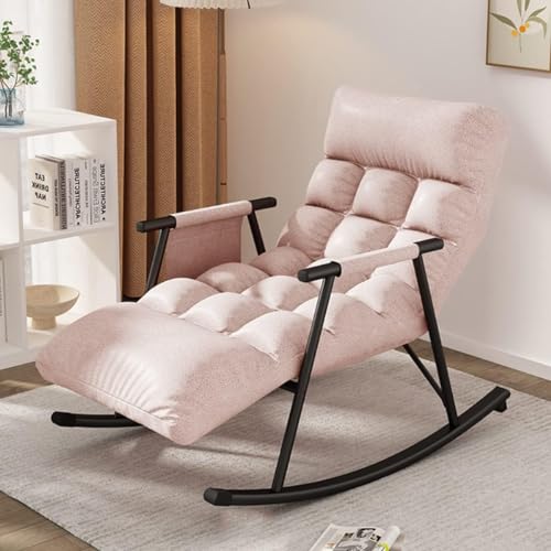 YXCUIDP Moderner Schaukelstuhl Lounge-Sofa-Sessel mit Seitentaschen, Liegestuhl for Erwachsene, Liege- Oder Schlafstuhl, Gleitstuhl for Wohnzimmer/Schlafzimmer (Color : Pink A) von YXCUIDP