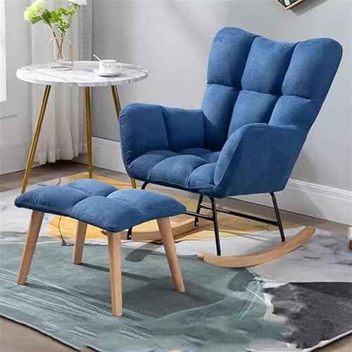 YXCUIDP Rocker Glider Chair mit Ottomane Moderner Wohnzimmersessel Stoff-Liegestuhl Mitte Jahrhunderts Freizeit-Sofa-Beistellstuhl Designprinzipien Auf Schlitten (Color : Navy Blue) von YXCUIDP