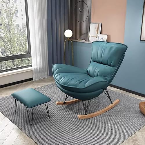 YXCUIDP Schaukelstuhl Schlafzimmer Innenbereich Moderner Lounge-Sessel Bequemer Terrassen-Schaukelstuhl Schwerelosigkeits-Sofastuhl Ergonomische Stühle mit Fußschemel (Color : Green) von YXCUIDP