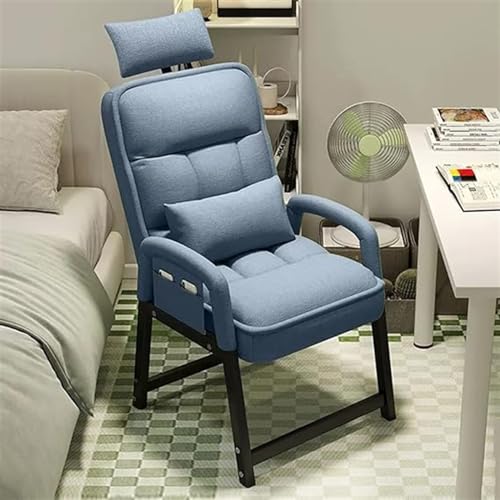 YXCUIDP Schlafzimmer-Loungesessel Gepolsterter Relaxsessel Stoff-Liegestuhl Kopfstütze + Taillenkissen,Seitentasche Und Dicker Stahlrahmen (Color : Blue) von YXCUIDP