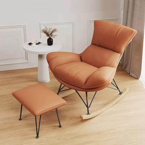 YXCUIDP Wohnzimmer-Sofa-Schaukelstuhl Liegestuhl Freizeit-Schaukelstuhl Weicher Schaukelstuhl mit Fußhocker, Bequemer Gepolsterter Schaukelstuhl, Glider Rocker (Color : Orange, Size : One Size) von YXCUIDP