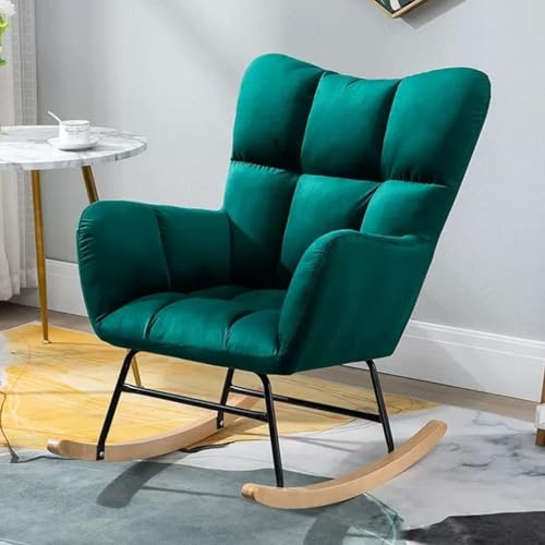 YXCUIDP Wohnzimmer-gepolsterter Glider-Schaukelstuhl Einzelsofa-Schaukelsessel Flanell-Relax-Akzentstuhl Freizeit-Relax-Stuhl mit Hoher Rückenlehne (Color : Green) von YXCUIDP
