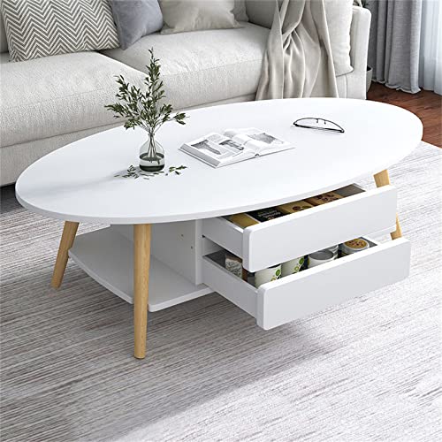 YXDFG Ovaler Couchtisch Aus Holz,2-Schicht-Mode-Couchtische,Mit Offenem Regal Zur Aufbewahrung Und Präsentation Und 2 Schubladen,Für Wohnzimmer Modernes Design Wohnmöbel,White b,120×60×42cm von YXDFG