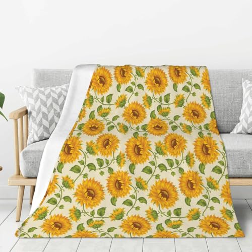 Gezeichnete Sonnenblume,Überwurfdecke, warme Flanell-Plüsch-Sofadecke als Bettlaken für das Schlafzimmer,80"x60" von YXDVPALNE