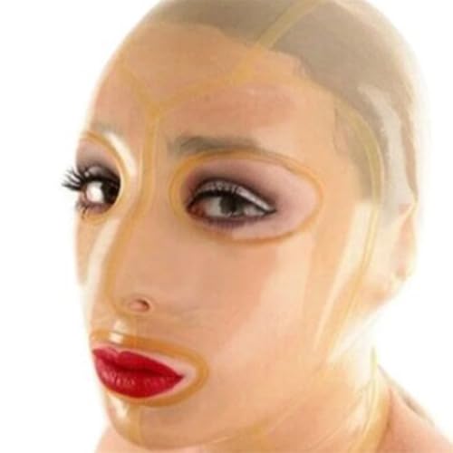 Oval Augen Mund Gummi Fetisch Klar Haube Laugen Vermeiden Belichtung Sm Sexy Set Erotikspiele Slave Rollenspiele Paare Sexy Full Face Latex Mask Natürliche Latex Hood Back Zipper For Unisex Cosplay von YXFHHY
