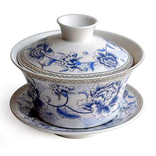 Gaiwan Teetasse / Untertasse aus Porzellan, 200 ml, Blau / Weiß von YXHUPOT