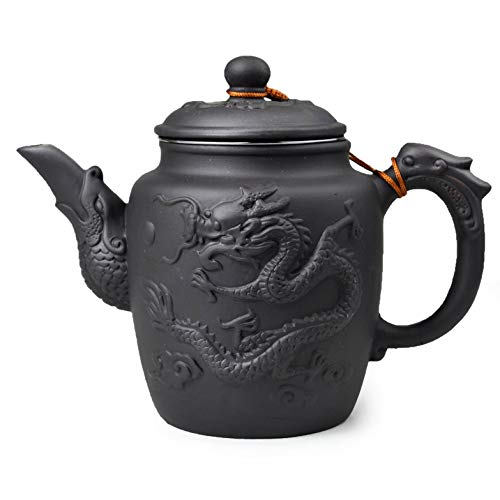 Teekanne Chinesischer Yixing Gongfu Teekanne Große Töpfe 600ml Drache Edelstahl Filter für losen Tee (schwarz) von YXHUPOT