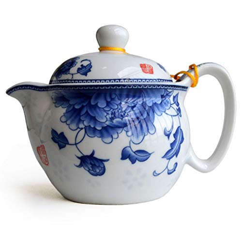 Yxhupot Teekanne, 350 ml, blaue und weiße Blume, Porzellan-Teekanne mit Teesieb, klassischer Wassertopf (Pfingstrose edel) von YXHUPOT