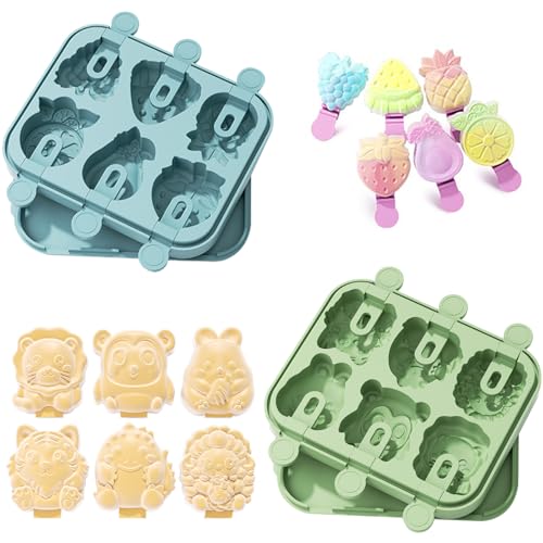 2 Stück Silikon Eis am Stiel Formen, 6 Mulden Popsicle Form mit Stäbchen, Eiscremeformen, Wiederverwendbare Eisformen mit Deckel, für Zuhause im Freien (Blau und Grün) von YXHZVON