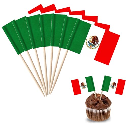 YXHZVON 100 Stück Cocktail Stick Flaggen, Mexiko Flagge Zahnstocher, Cocktail Picks Mini-Flagge Cupcake Toppers Stick für Partydeko Food Cake Obst Sandwich Party Pub Deko von YXHZVON