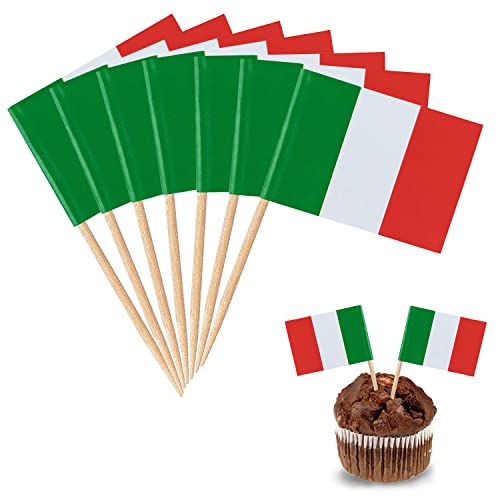 YXHZVON 100 Stück Italien Flagge Zahnstocher, Cocktail Stick Flaggen Mini-Flagge Cupcake Toppers Stick für Party Food Cake Obst Geschirr Party Pub Dekoration von YXHZVON