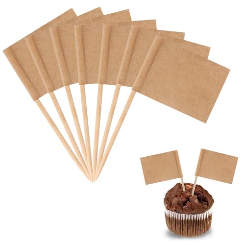 YXHZVON 100 Stück Leere Zahnstocher Fahnen, Kraft Papier Flagge Zahnstocher, Käse Marker Cocktail Cupcake Zahnstoche Flagge für Lebensmittel Buffet Käseplatte Vorspeisen von YXHZVON