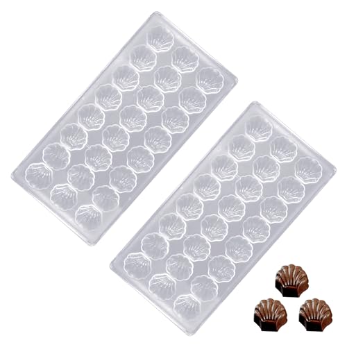 YXHZVON 2 PCS Transparent Pralinenformen Schokoladenform, Muschelförmige Polycarbonat Hartplastik Backform, 21 Gitters DIY Schokoladenformen für Schokolade Eiswürfel Süßigkeiten von YXHZVON