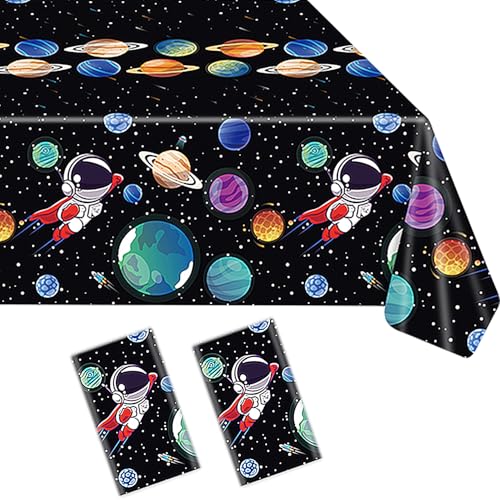 YXHZVON 2 Pcs Astronaut Theme Tischdecken, Weltraum Tischdecke,Rechteck Planet Tischdecke,Weltraum Party für Kinder Thema Geburtstag Party Dekorationen(130x220cm) von YXHZVON