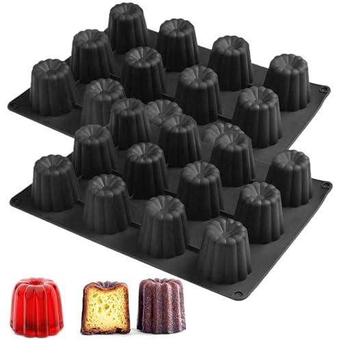 YXHZVON 2 Stück Mulden Mini Cannelé Silikonform, 12 Hohlräume Silikon Schokoladenformen, Muffins Backform für CanneléS Muffin Pudding Cupcake Brot (Schwarz) von YXHZVON