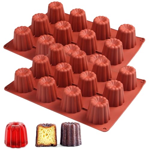 YXHZVON 2 Stück Mulden Mini Cannelé Silikonform, 12 Hohlräume Silikon Schokoladenformen, Muffins Backform für CanneléS Muffin Pudding Cupcake Brot (Ziegelrot) von YXHZVON