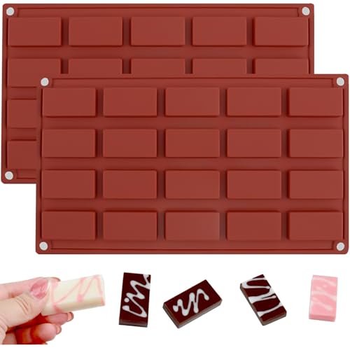 YXHZVON 2 Stück Schokoladenform Silikon, Rechteckige Energieriegel Silikon Form mit 20 Mulden, Backform Müsliriegel Antihaft, BPA-frei für Schokolade Brownies und Käsekuchen(Ziegelrot) von YXHZVON