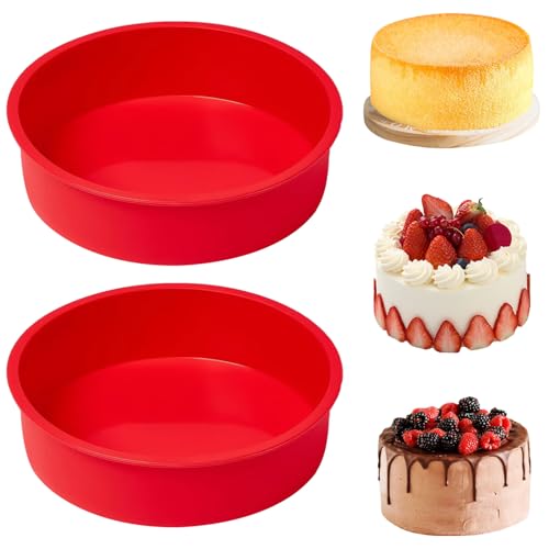 YXHZVON 2 Stück Silikon Backform Rund, 20 cm Silikonform Backen BPA-Frei, Silikon Kuchenform Rund Backformen Pfanne für Schichtkuchen Käsekuchen Regenbogenkuchen (Rot) von YXHZVON