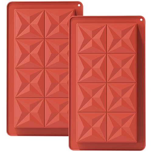 YXHZVON 2 Stück Silikon Schokoladenform Tafel Tief, Antihaft Tief Schokoladentafel Form Dubai Schokolade,Extra Tief Schokolade Form mit 8 Mulden für Schokolade, Praline, Süßigkei (Rot) von YXHZVON