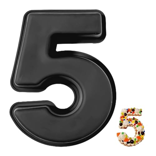YXHZVON Kuchenform Zahlen Silikon Backform Zahl 5, Groß 3D Number Cake Zahlenbackform, Antihaftige DIY Motivbackformen für Kindergeburtstag, Hochzeit Jubiläum, Geburtstagstorte(Schwarz) von YXHZVON