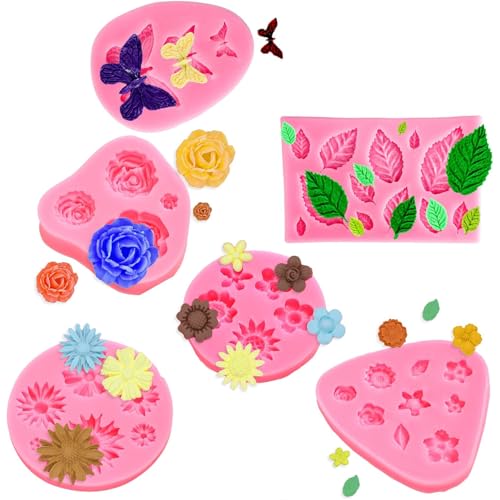YXHZVON 6 Stück 3D Blume Silikon Seifen Form, Mini Rosen Kleine Gänseblümchen Silikonform, Blumenform Kuchendekoration für Kerzen Handgemachte Seifen (Rosa) von YXHZVON