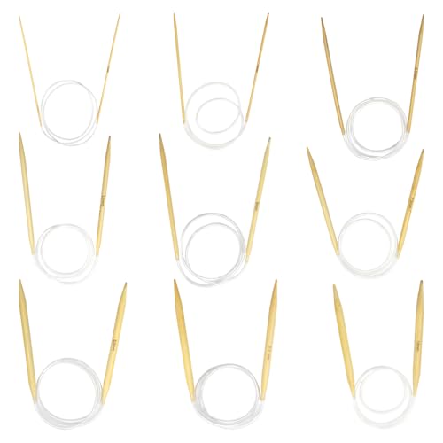 YXHZVON 9 Größen Rundstricknadel Stricknadeln Bambus Set 60cm, Doppelspitzige Stricknadeln, Natur Bambus Rundstricknadeln für Anfänger und Profis（2,5/3,5/4,5/5,5/6/7/8/9/10mm） von YXHZVON