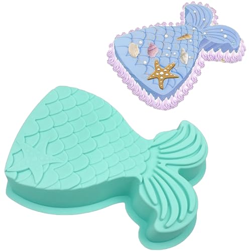 YXHZVON Backform Meerjungfrau Groß, Silikonform Meerjungfrau, Meerjungfrau Kindergeburtstag Silikonform für Kuchen Pudding Schokolade Mousse, Grün von YXHZVON