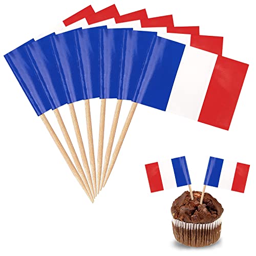 YXHZVON Frankreich Flagge Zahnstocher, 100 Stück Cocktail Stick Flaggen Mini-Flagge Cupcake Toppers Stick für Party Food Cake Obst Geschirr Party Pub Dekoration von YXHZVON