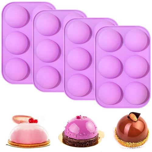 YXHZVON Halbkugelform Silikonform,4 Stück Schokoladenformen mit 6 Hohlräumen, Halbkugelform für Schokoladenkugel, Gelee, Pudding, Kuppelmousse, Lila von YXHZVON