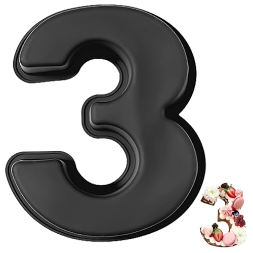 YXHZVON Kuchenform Zahlen Silikon Backform Zahl 3, Groß 3D Number Cake Zahlenbackform, Antihaftige DIY Motivbackformen für Kindergeburtstag, Hochzeit Jubiläum, Geburtstagstorte(Schwarz) von YXHZVON