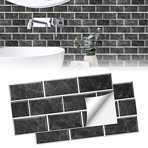 YXHZVON Küchenrückwand Fliesenaufkleber, 12 Stücke Küchen Fliesenfolie Selbstklebend 30 x 15 cm, Fliesen Wandtattoo für Bad, Küche, Badezimmer - Fliesen-Folie selbstklebe, Schwarz YXHZVON Küchenrückwand Fliesenaufkleber, 12 Stücke Küchen Fliesenfolie Selbstklebend 30 x 15 cm, Fliesen Wandtattoo für Bad, Küche, Badezimmer - Fliesen-Folie selbstklebe, Schwarz von YXHZVON